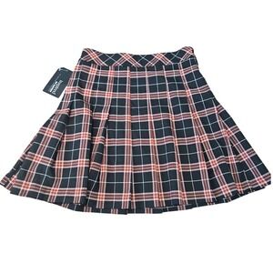 H&M Divided Plaid Pleated Mini Tennis Skirt Black Red Size 2 Preppy Schoolgirl